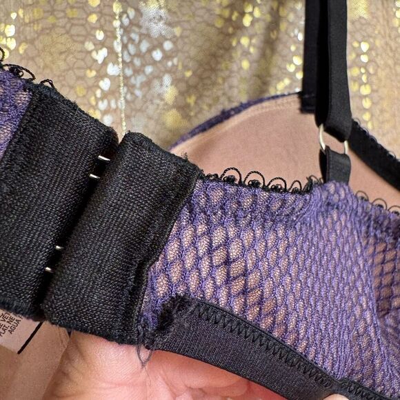 Victorias Secret Purple Black Lace Lined Demi Dream Angels Bra 34D - Picture 6 of 9